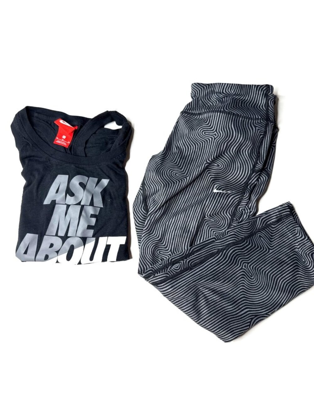 Nike Tank Top & Leggings Set Black Striped Pattern M